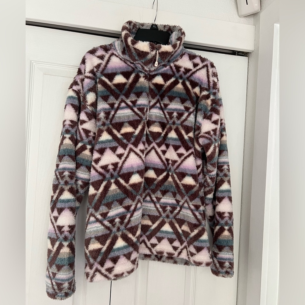 Eddie Bauer 1/4 Zip Sherpa Fleece Women's Large Aztec Southwestern Fuzzy Soft